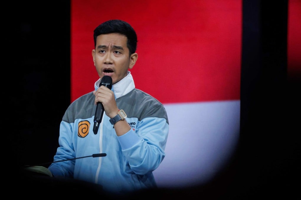 Vice-presidential candidate Gibran Rakabuming Raka during Sunday’s vice-presidential election debate at the Jakarta Convention Centre in Indonesia. Photo: AFP