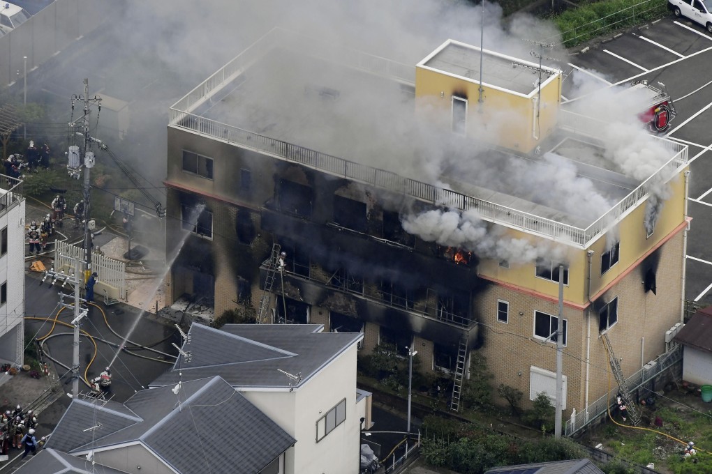 Firefighters battle the blaze at Kyoto Animation’s studios in July 2019. Photo: Kyodo News via Xinhua