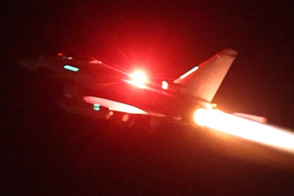 An RAF Typhoon aircraft takes off from RAF Akrotiri to join the U.S.-led coalition to conduct air strikes against Yemen’s Houthi rebels. Photo: TNS/Handout