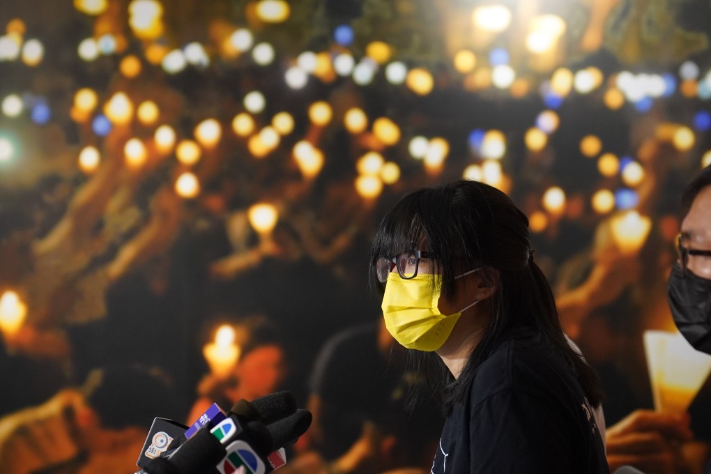 Activist Chow Hang-tung attends a press conference at the office of the Hong Kong Alliance in Support of Patriotic Democratic Movements of China in September 2021. Photo: Sam Tsang