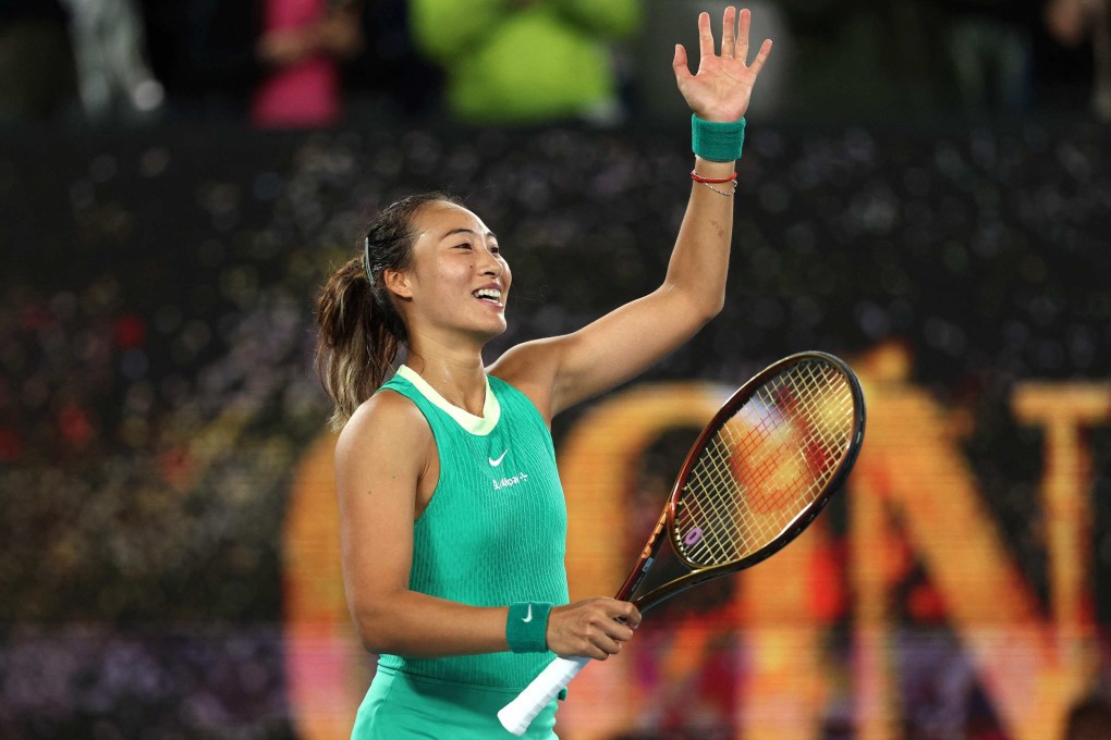 China’s Zheng Qinwen celebrates victory against Ukraine’s Dayana Yastremska in Melbourne. Photo: AFP