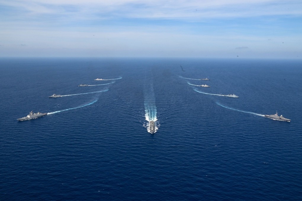 Ships from the navies of India, Singapore, Vietnam, Thailand, the Philippines, Indonesia and Brunei take part in the week-long Asean-India Maritime Exercise in May 2023. Photo: Indian Navy via Facebook/Singapore Navy