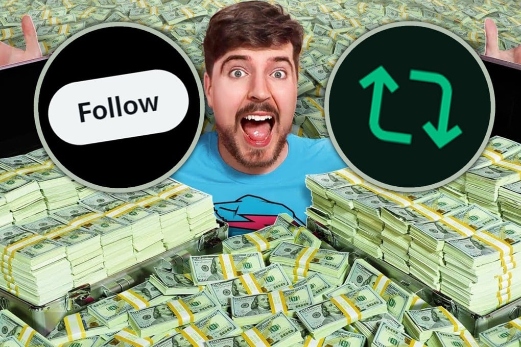 The world’s most financially successful YouTuber, MrBeast has sparked a global online frenzy just hours after making his debut on mainland social media, by offering a US$25,000 cash giveaway. Photo: SCMP composite/YouTube@MrBeast/X.com