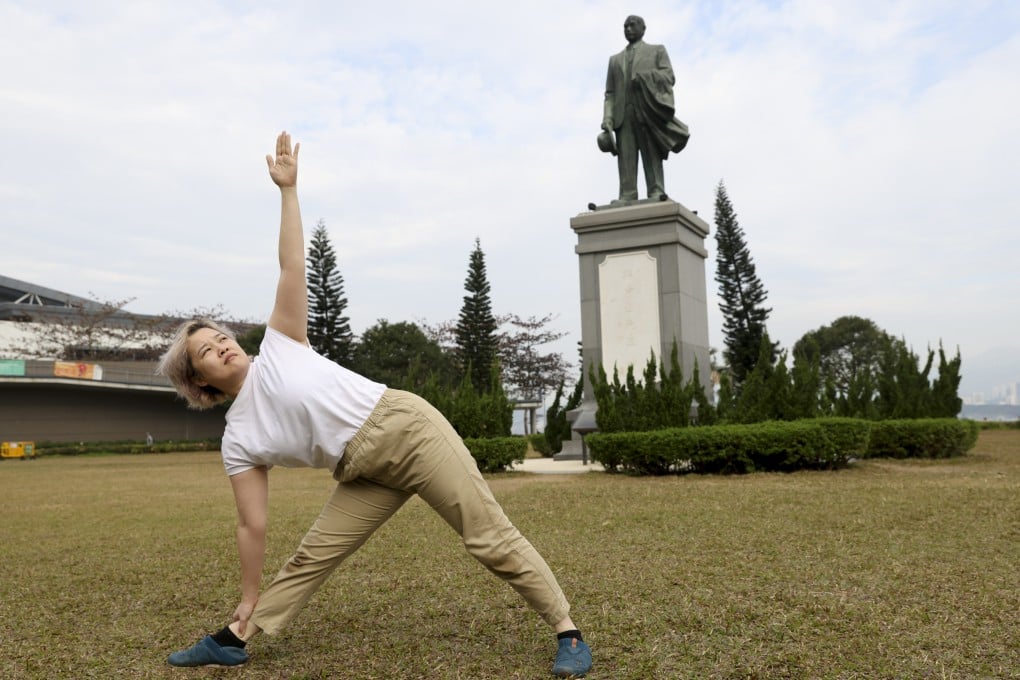 Mental health counsellor Opal Li practises yoga in Sun Yat Sen Memorial Park in Sheung Wan, Hong Kong. Yoga and meditation help her manage her depression and bipolar disorder. Photo: Yik Yeung-man