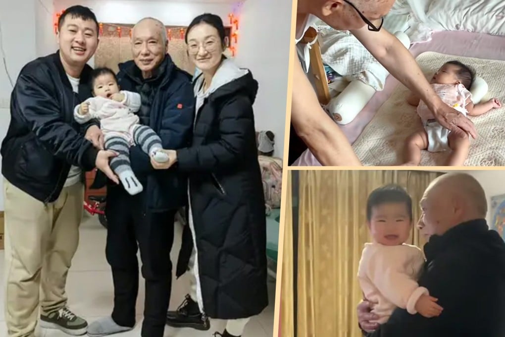 A kind-hearted elderly landlord in China has moved many people on mainland social media after he became a de-facto grandfather to the baby of his young tenants. Photo: SCMP composite/Baidu