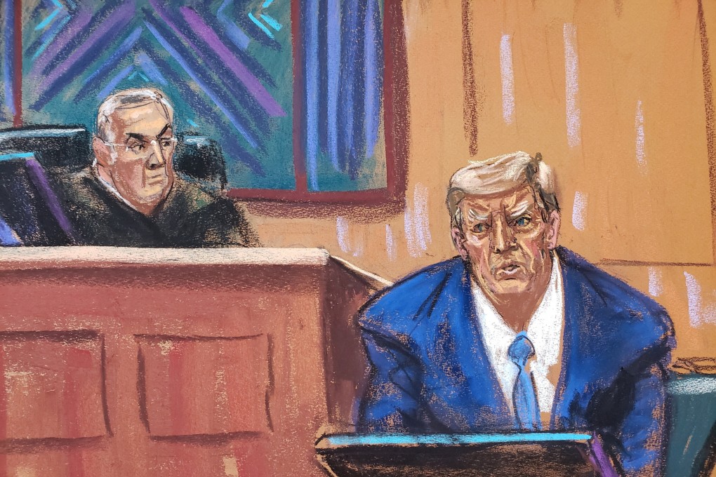 Donald Trump testifies as US District Judge Lewis Kaplan looks on. Photo: Reuters/Jane Rosenberg