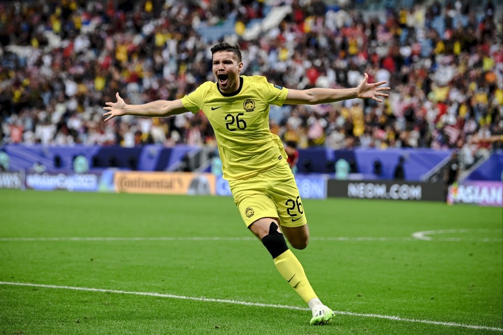 Malaysia’s Romel Morales celebrates scoring a late equaliser against South Korea. Photo: Xinhua