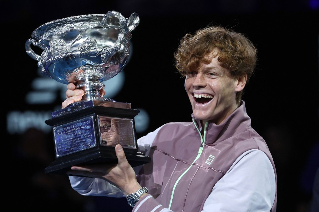 Italy’s Jannik Sinner celebrates with the Norman Brookes Challenge Cup trophy after defeating Russia’s Daniil Medvedev. Photo: AFP
