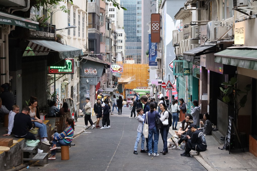Locals and visitors visit Peel Street in Central. The coming tourism sector blueprint was announced in Chief Executive John Lee Ka-chiu’s policy address last October. Photo: Wynna Wong