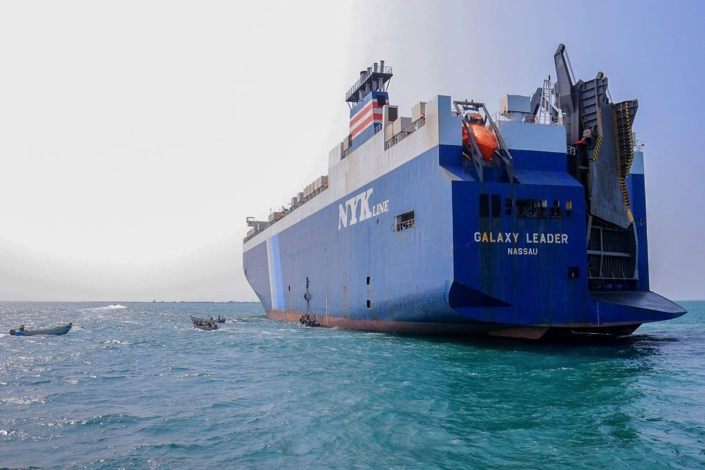 The Galaxy Leader cargo ship at a Red Sea port in Yemen’s province of Hodeida. Photo: AFP