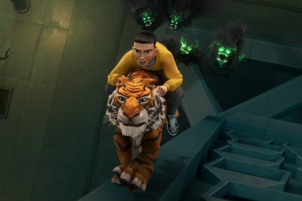 Tom (voiced by Brandon Soo Hoo) and Mr Hu the tiger (Henry Golding) in a still from “The Tiger’s Apprentice”, a new fantasy animation directed by Raman Hui and co-starring the voice of Michelle Yeoh. Photo: Paramount Pictures/Paramount+