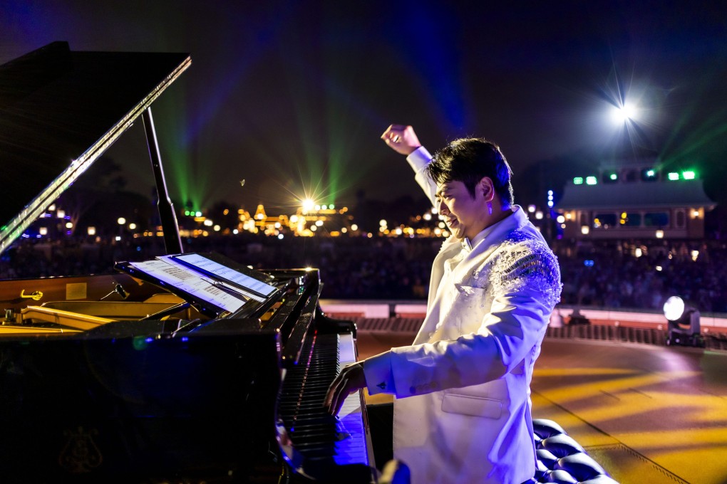Pianist Lang Lang performs on the stage of the Castle of Magical Dreams at Hong Kong Disneyland on January 27, 2024. The Chinese virtuoso played 14 popular Disney tunes in his 45-minute open-air concert. Photo: Hong Kong Disneyland