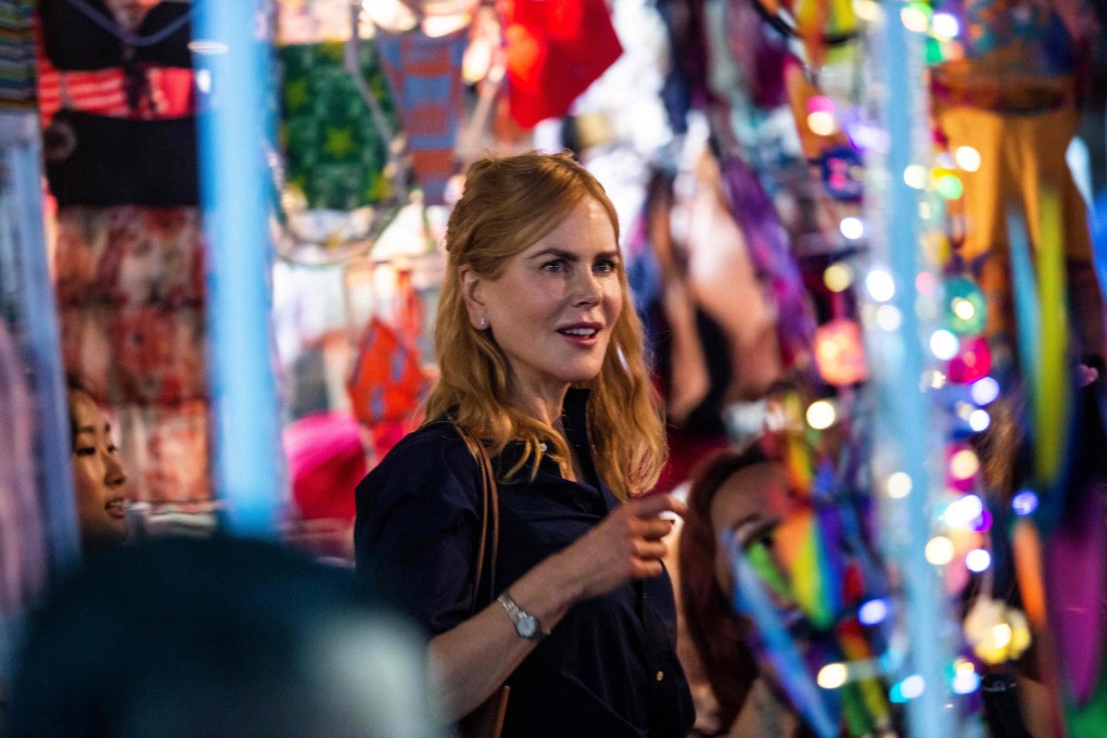 Actress Nicole Kidman films a scene for Expats in a market in Hong Kong on August 23, 2021. Photo: AFP