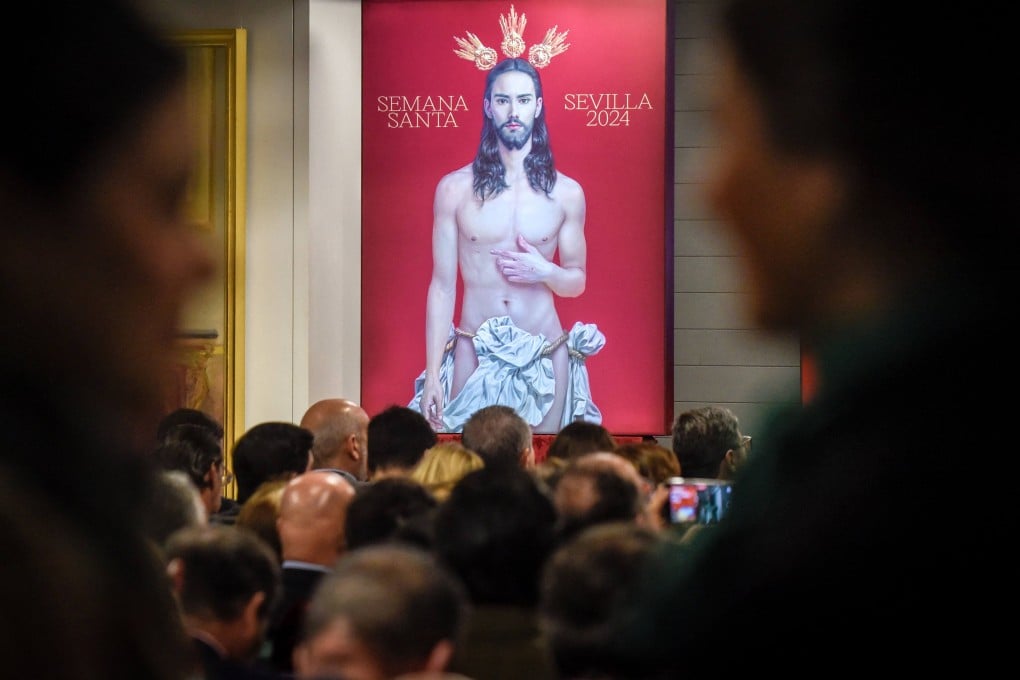 The poster created for Sevilla’s Holy Week celebrations, which has sparked the anger of ultra-conservatives, who say it is “offensive” to Catholics. Photo: AFP