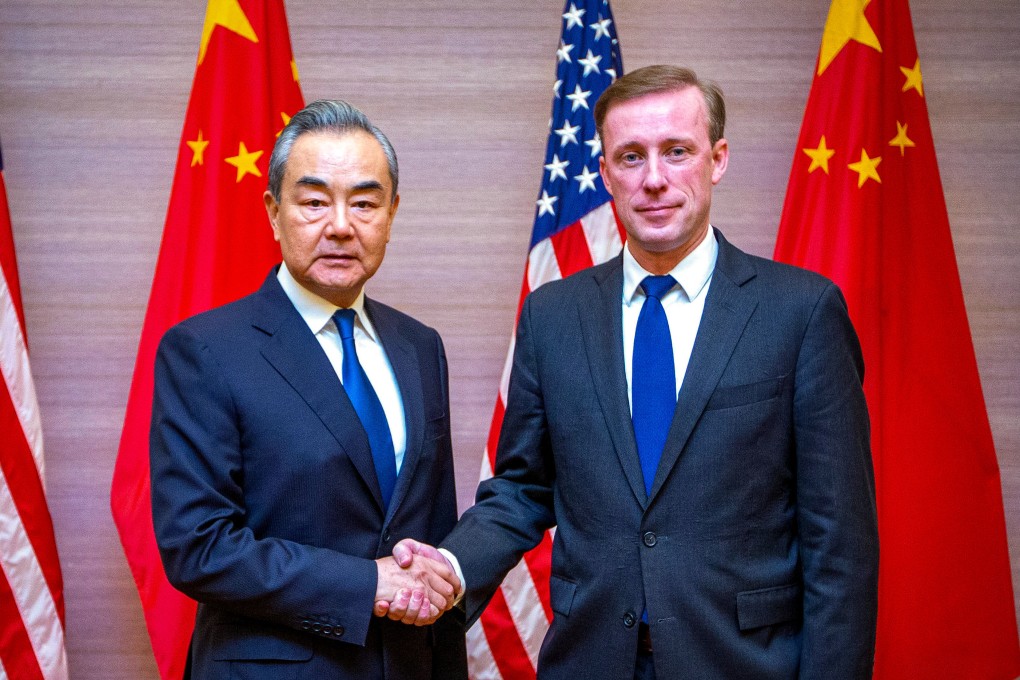 Chinese Foreign Minister Wang Yi and US National Security Adviser Jake Sullivan in Bangkok on Friday. Photo: Xinhua