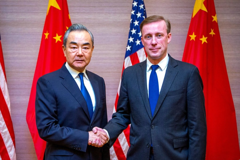 Chinese Foreign Minister Wang Yi and US National Security Adviser Jake Sullivan in Bangkok on Friday. Photo: Xinhua