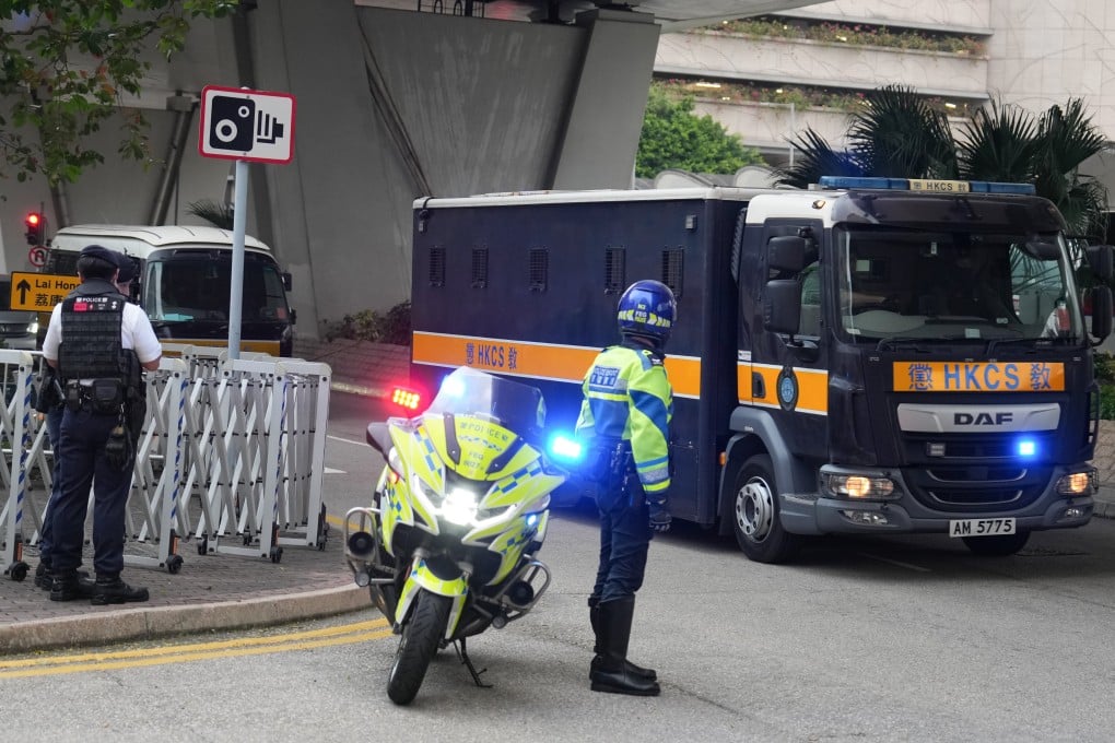 A prison van carrying Jimmy Lai arriving at West Kowloon Court on January 2. The defence on Wednesday challenged a sworn statement submitted by ex-publisher Cheung Kim-hung. Photo: Elson Li