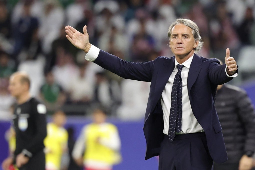 Saudi Arabia’s coach Roberto Mancini gestures to his players from the touchline during their game against South Korea. Photo: AFP