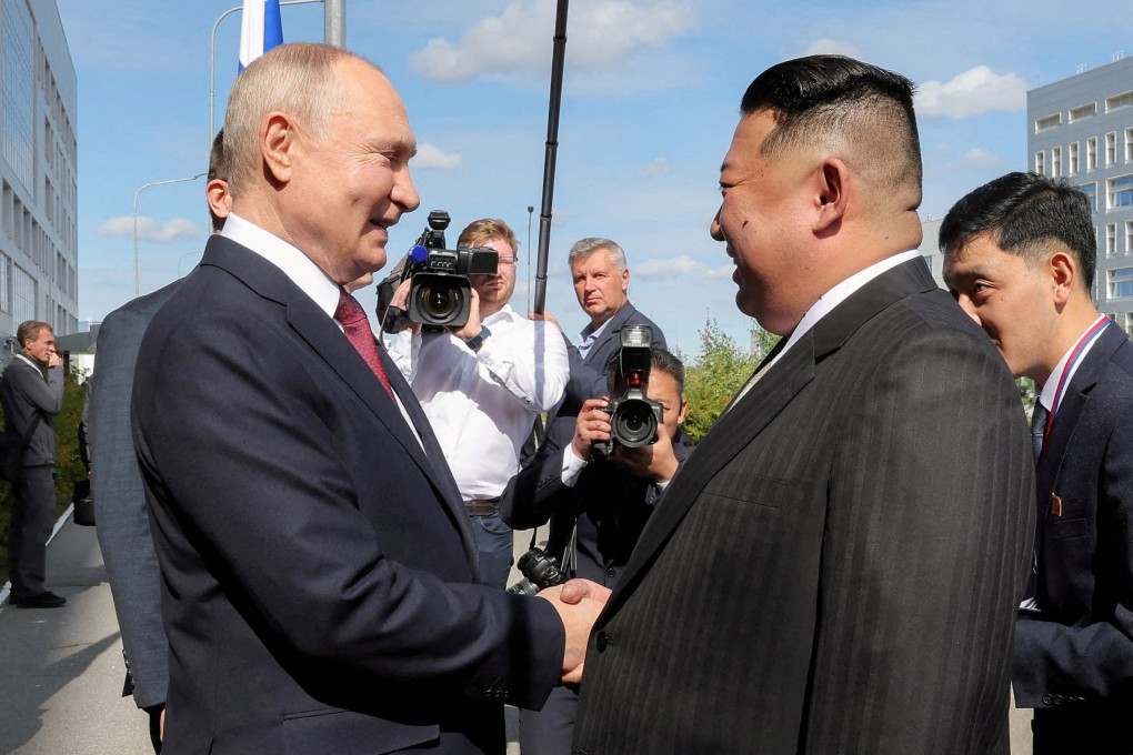 North Korean leader Kim Jong-un meets Vladimir Putin in Russia in September last year. Photo: KCNA via Reuters