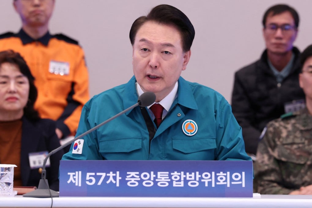 South Korean President Yoon Suk-yeol presides over the central integrated defence meeting in Seoul on January 31. Photo: Yonhap via Reuters