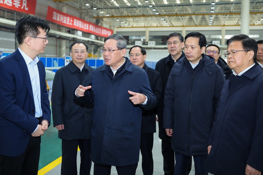 Premier Li Qiang visits a drone production company in Xian in northwest China’s Shaanxi province on Tuesday. Photo: Xinhua