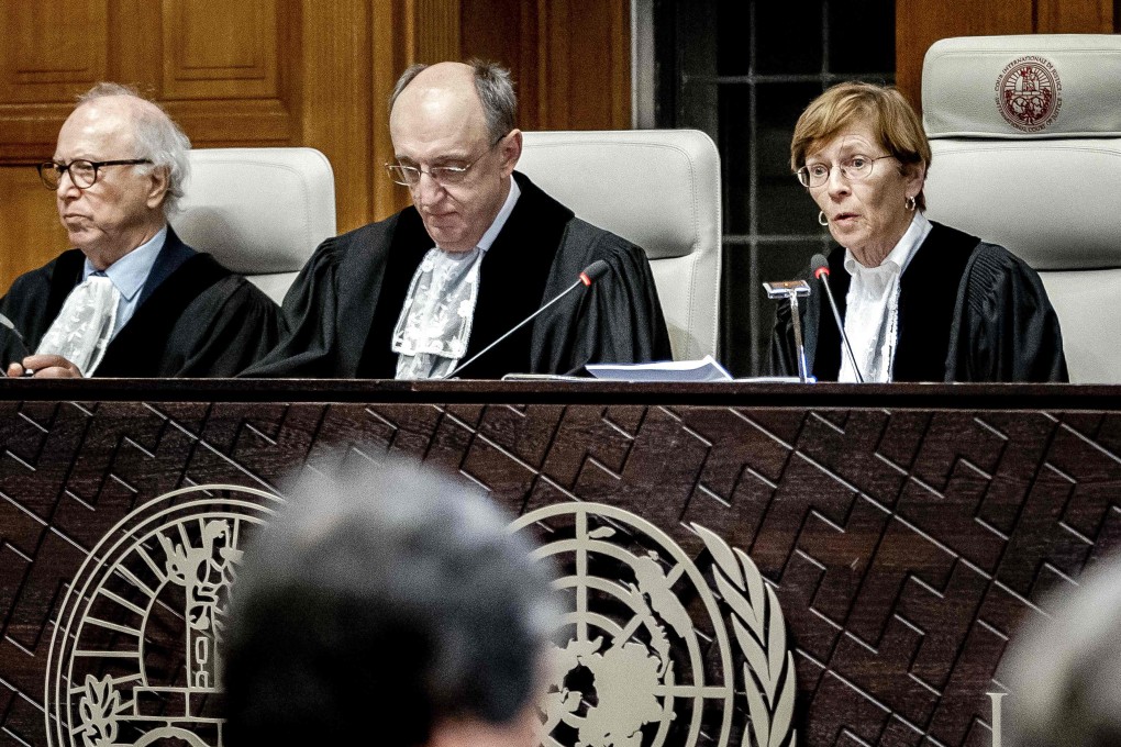 ICJ President Joan Donoghue (right) speaks during a hearing at the International Court of Justice on Wednesday. Photo: AFP