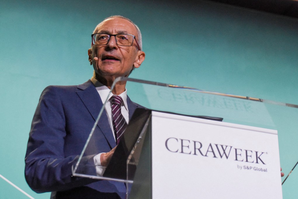John Podesta, the White House senior adviser for clean energy, delivers a speech during the CERAWeek energy conference in Houston, Texas, in March 2023. Photo: Reuters