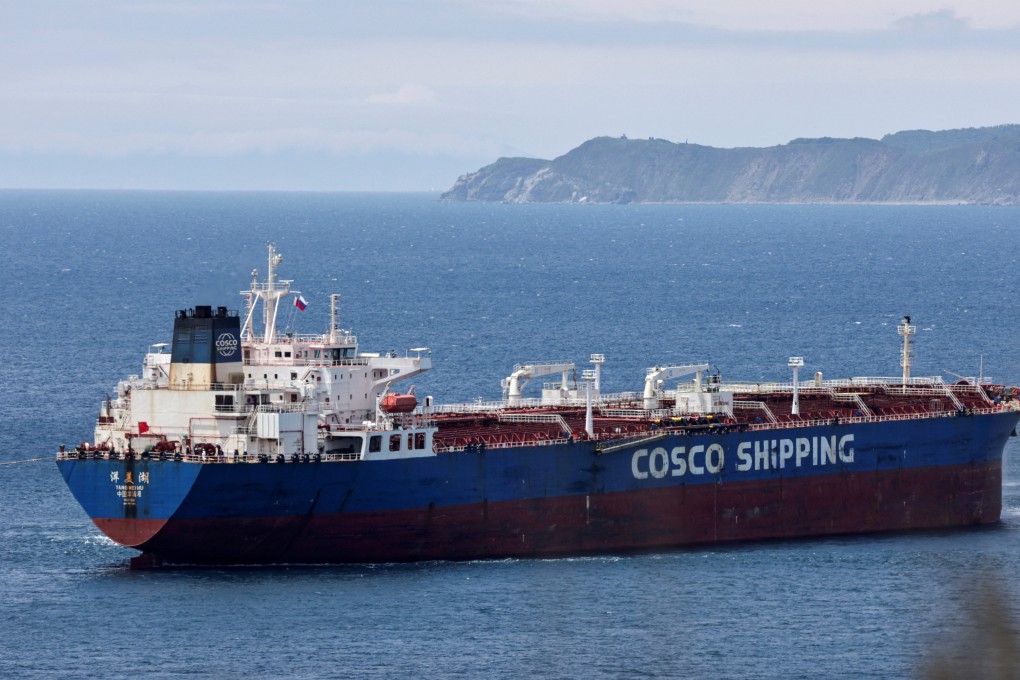 A tanker is moored at a crude oil terminal near the port city of Nakhodka, Russia. Moscow has been able to skirt sanctions on its oil thanks to its “ghost fleet”. Photo: Reuters Photo: Reuters