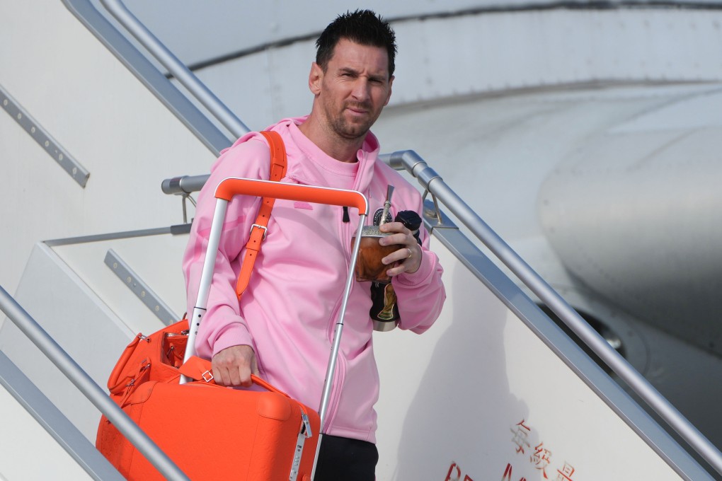 Lionel Messi emerges from Inter Miami’s private jet after its arrival in Hong Kong. Photo: Sam Tsang