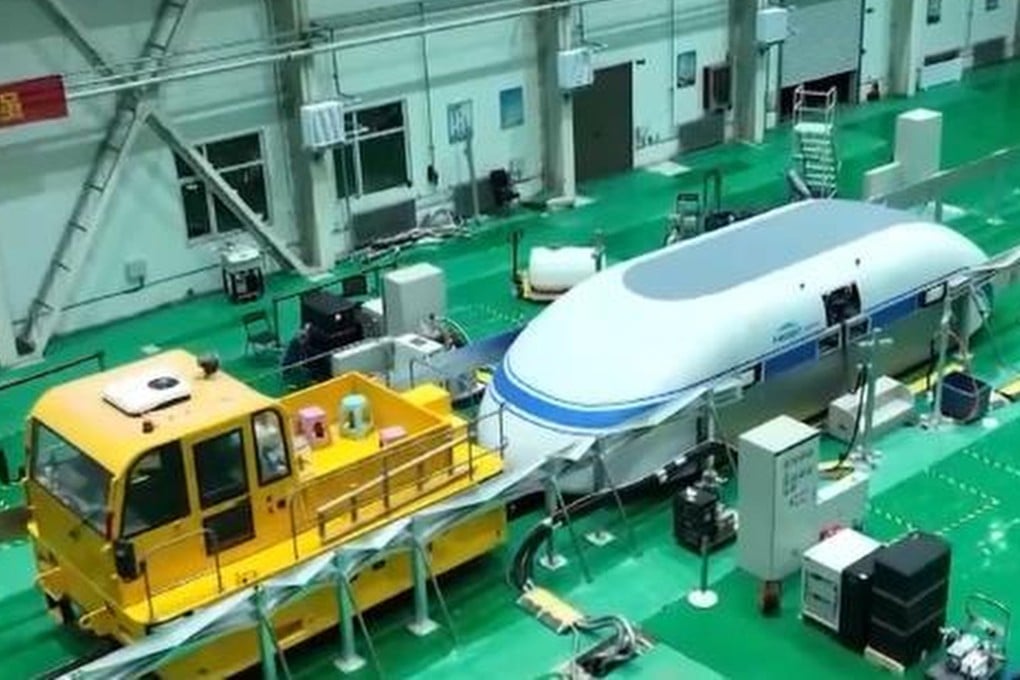 The China Aerospace Science and Industry Corporation said the latest testing of its high-speed flier was carried out on its full-scale 2km test line in the northern province of Shanxi. Photo: CCTV