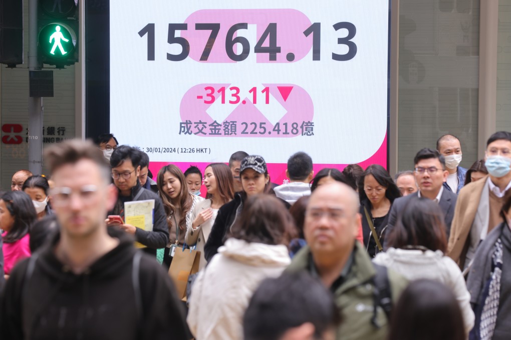 The Hang Seng Index shown on a screen outside World Wide House in Central on January 30. Photo: May Tse