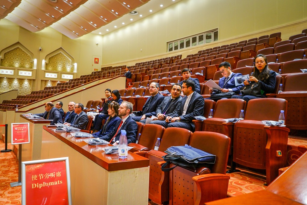 Representatives from foreign embassies attend the opening ceremonies of Xinjiang’s regional “two sessions”, which opened on Monday at the People’s Hall of Xinjiang in Urumqi. Photo: Dang Yuanyue