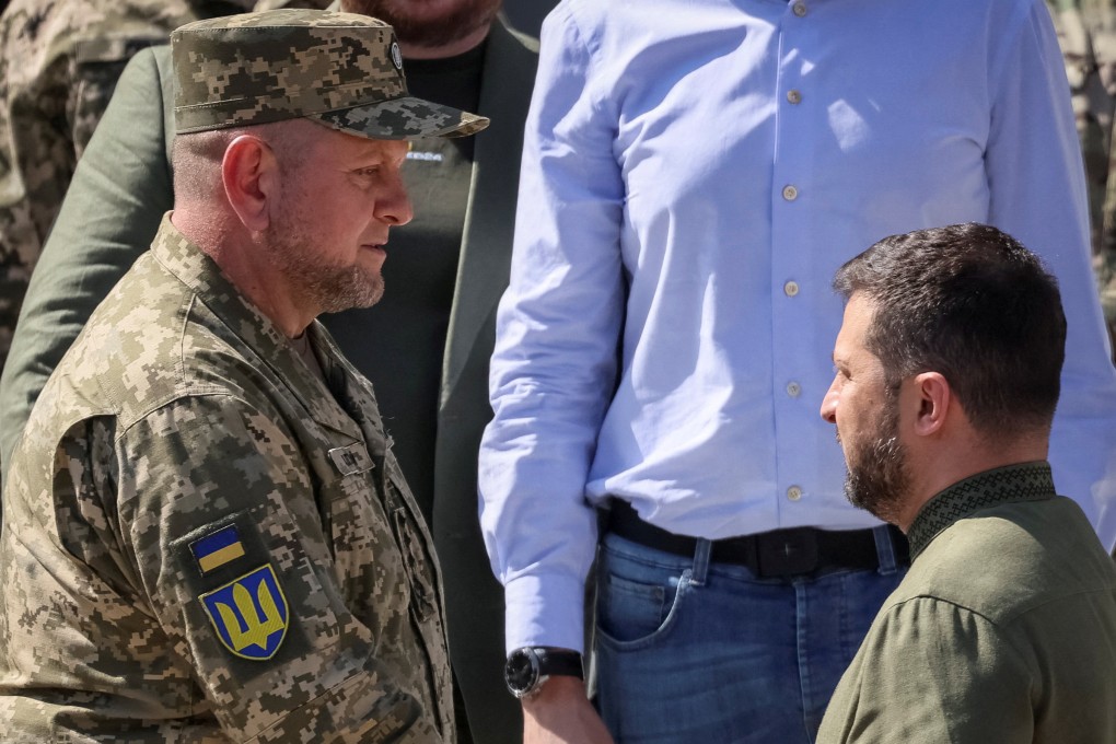 Ukraine’s President Volodymyr Zelensky (right) shakes the hand of the Ukrainian armed Forces chief, Valerii Zaluzhnyi. Zelesnky confirmed for the first time on Sunday, he is considering a change of the country’s top military officer. Photo: Reuters/File