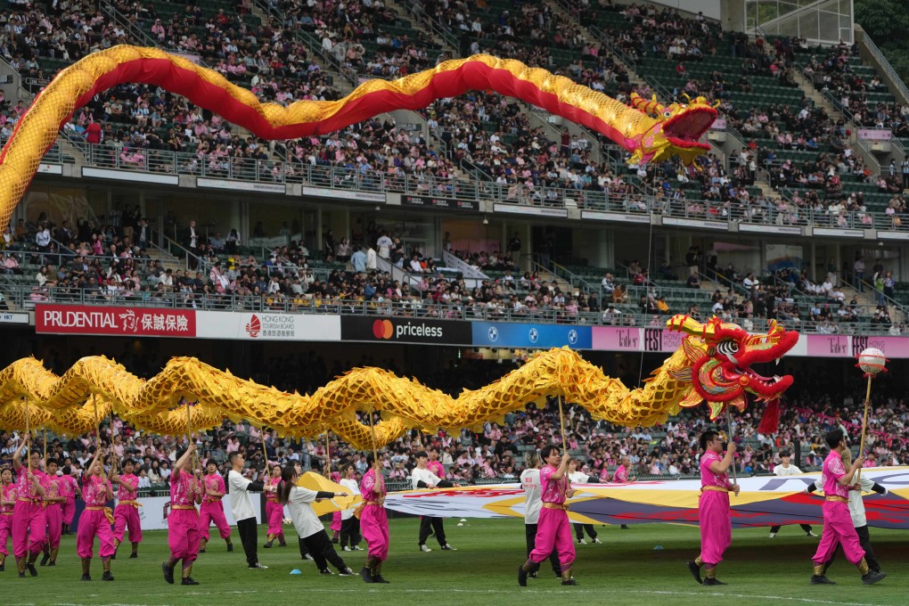 A dragon dance is performed at Hong Kong Stadium in Causeway Bay before a match in which fans expected to see Lionel Messi play for Inter Miami in a friendly match against the Hong Kong team on February 4.
Photo: Sam Tsang