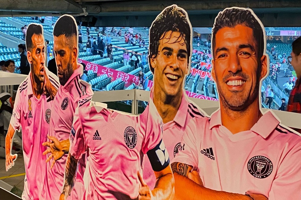 Lionel Messi’s head was torn off an advertising display at Hong Kong Stadium. Photo: Ezra Cheung