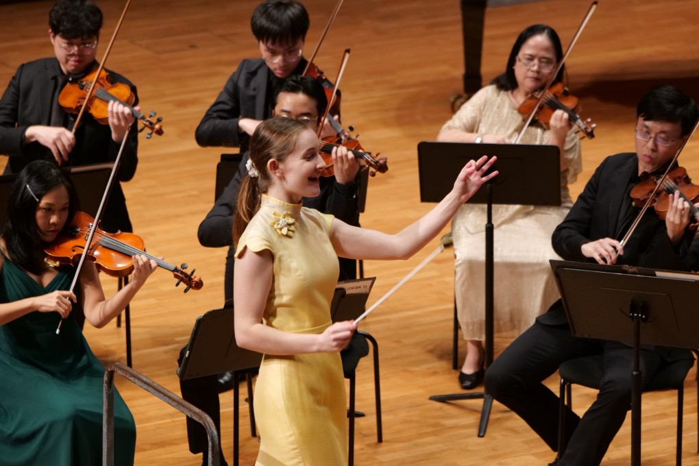 Alma Deutscher, 18, showed conducts the City Chamber Orchestra of Hong Kong in a performance of her work Waltz of the Sirens at Hong Kong City Hall Concert Hall on February 4. Photo: CCOHK