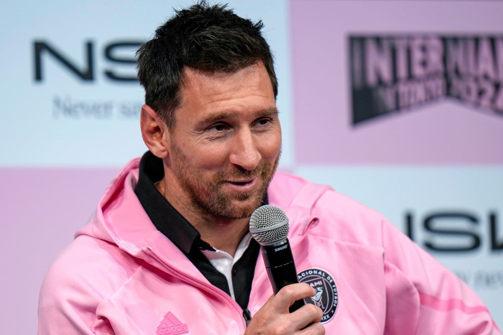 Inter Miami’s Lionel Messi speaks during a press conference ahead of his team’s friendly match against Vissel Kobe in Tokyo. Photo: AP