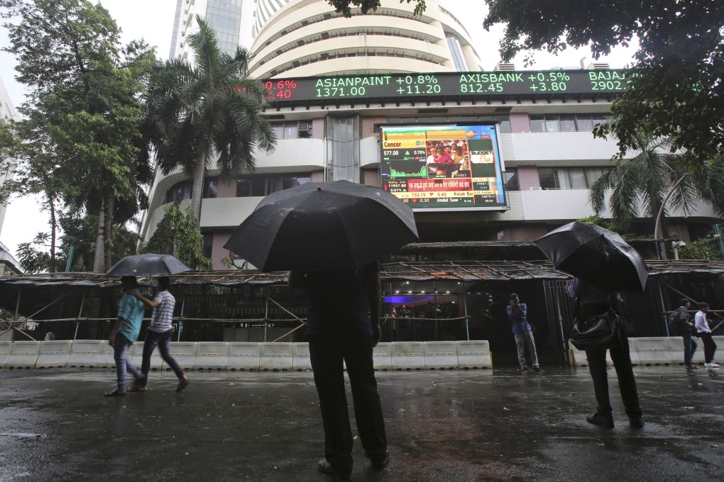 A stock market index displayed on the facade of the Bombay Stock Exchange (BSE) building in Mumbai, India. Photo: AP