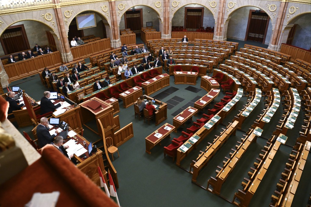 Members of parliament attend the extraordinary session of the Hungarian parliament on the ratification of Sweden’s Nato membership in Budapest, Hungary on Monday. Photo: EPA-EFE