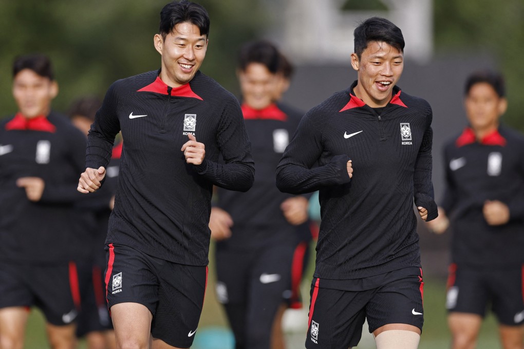 South Korea’s Son Heung-min and Hwang Hee-chan during training ahead of the semi-final. Photo: Reuters