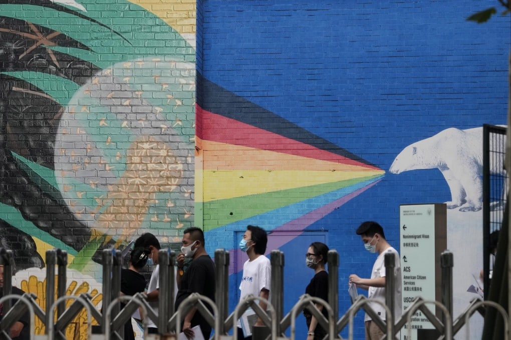 Visitors queue outside the US embassy in Beijing. The country remains one of the most popular choices for Chinese students studying overseas. Photo: AP