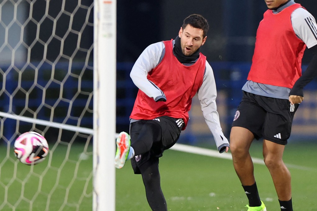 Lionel Messi (centre) and his team, Inter Miami, take part in a training session in Japan on Tuesday. Photo: Reuters