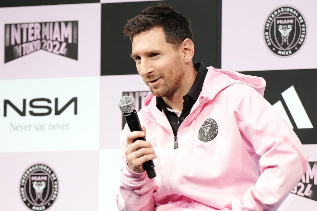 Inter Miami’s Lionel Messi speaks at a press conference in Tokyo on Tuesday. Photo: Kyodo