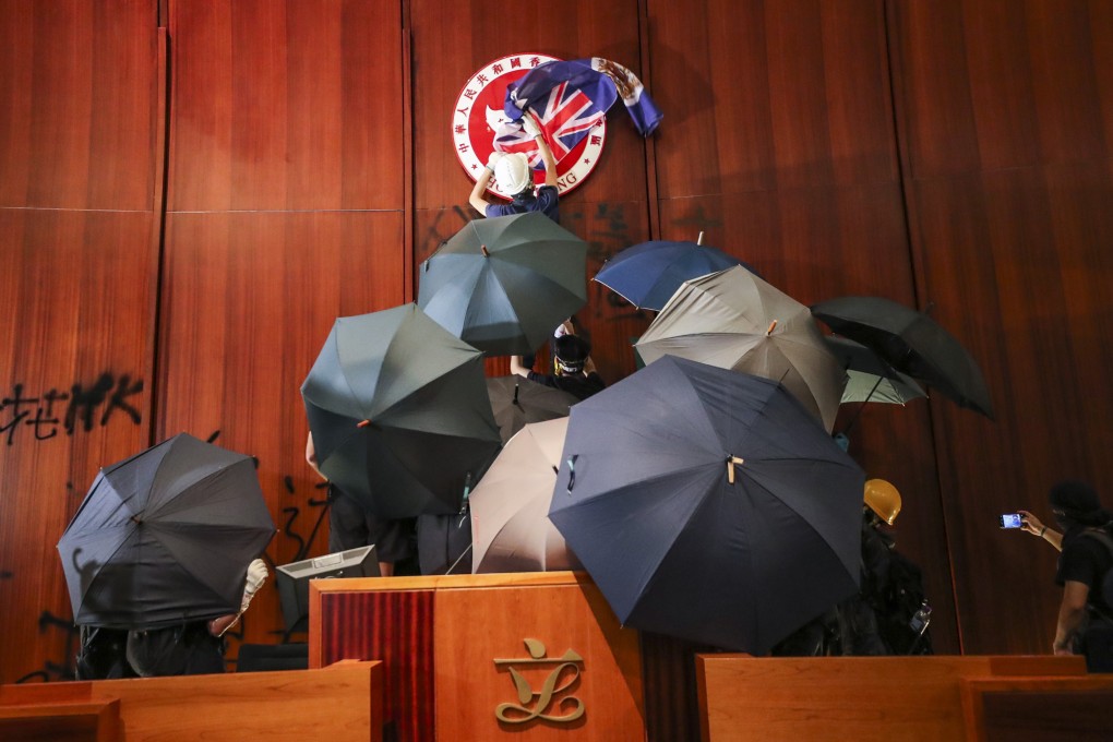 Protesters broke into the Legco building on July 1, 2019, amid the months-long anti-government demonstrations. Photo: Sam Tsang