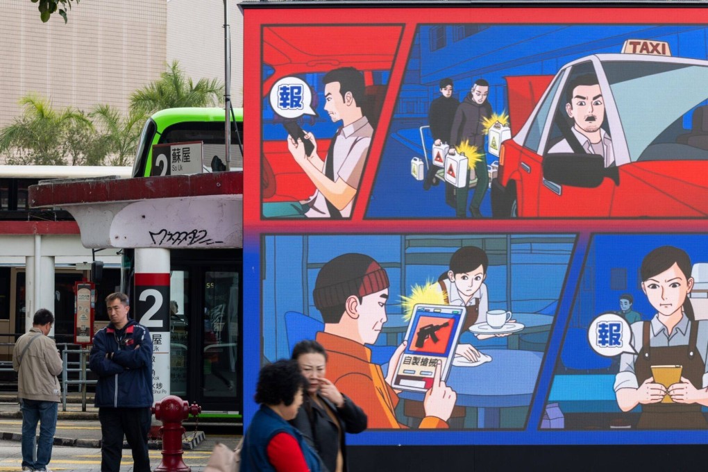 A billboard promotes the government’s counter-terrorism campaign in Hong Kong on January 30. Hong Kong has unveiled the first details of the city’s long-awaited domestic security law, including plans to expand the definition of state secrets and step up efforts against what the government sees as foreign interference. Photo: Bloomberg