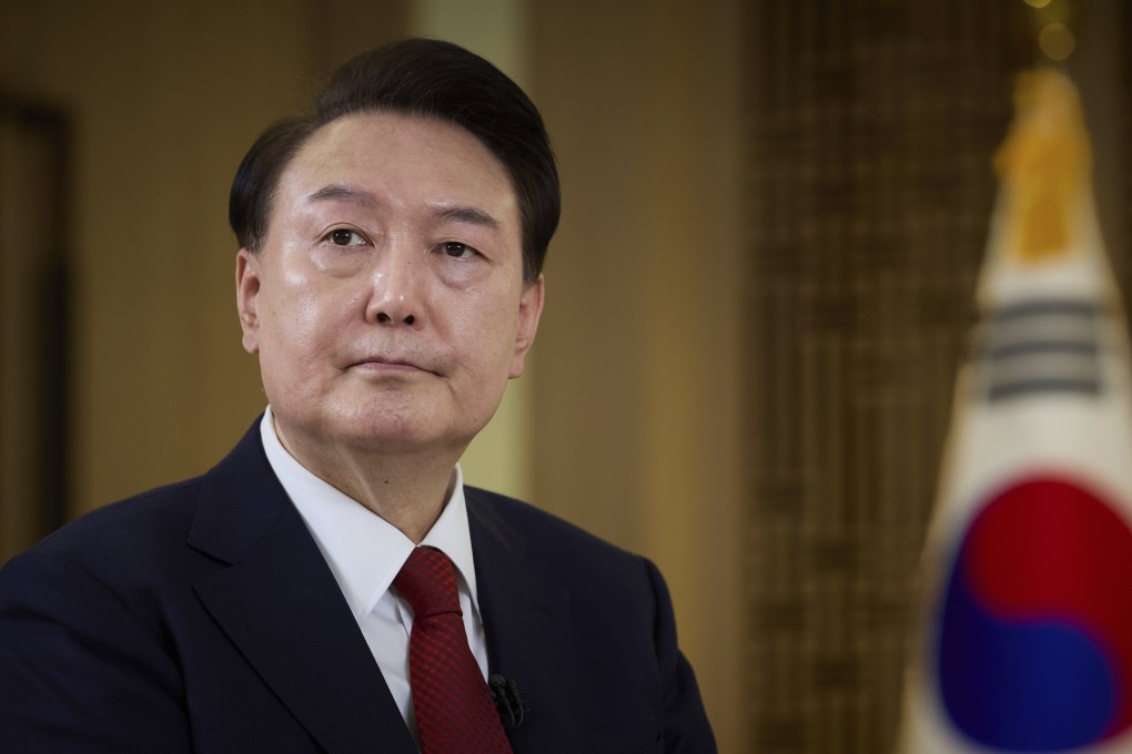 South Korean President Yoon Suk-yeol at the presidential office in Seoul during the pre-recorded interview with state-financed broadcaster KBS. Photo: South Korea Presidential Office via AP