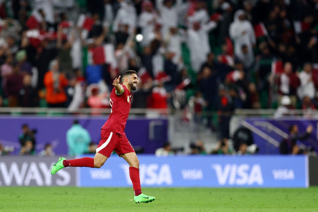 Qatar’s Hassan Al Haydos celebrates his side’s Asian Cup semi-final win over Iran. Photo: Reuters