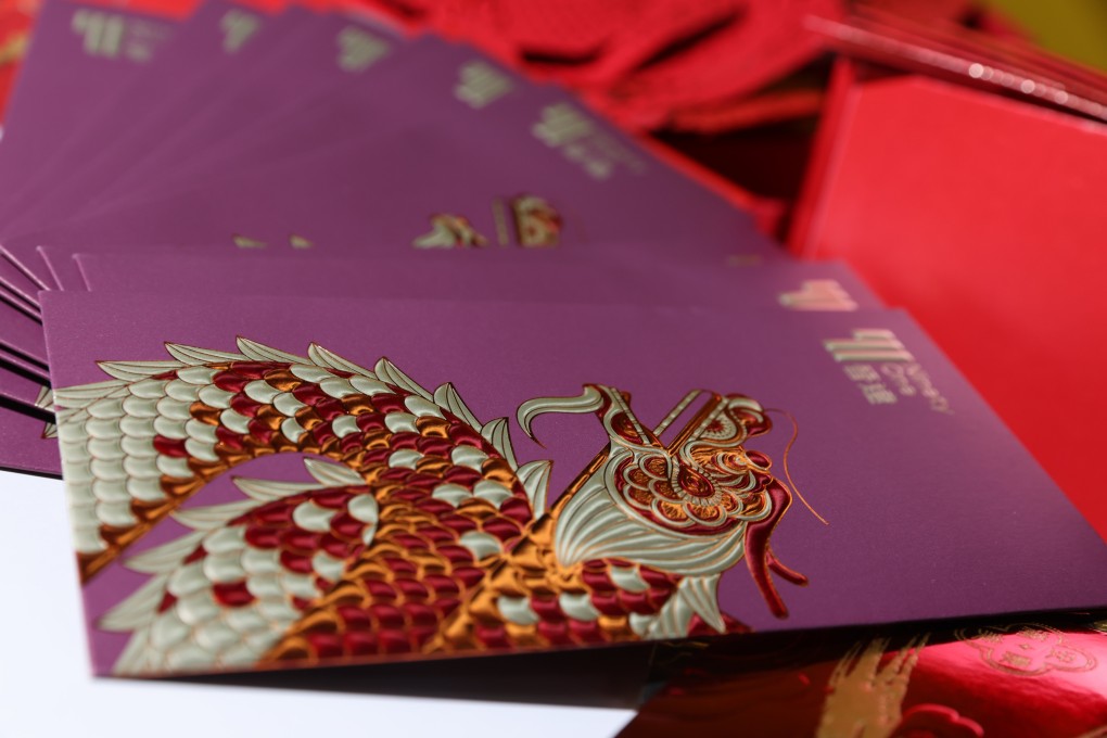 Lai see packets are displayed at the Eco Art Limited office in Kwun Tong, Hong Kong. Photo: Yik Yeung-man