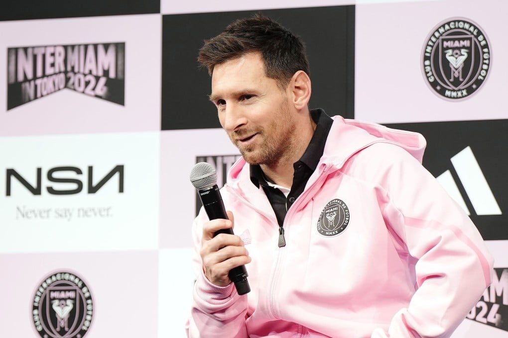 Inter Miami’s captain Lionel Messi speaks to the press before he turns out for the club in a friendly match in Tokyo, just days after he failed to play in Hong Kong because of injury. Photo: Handout