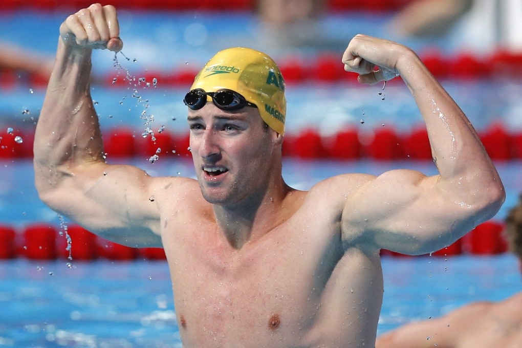 Australia’s James Magnussen celebrates after winning the gold medal in the men’s 100m freestyle final at the  Swimming World Championships in Barcelona on August 1, 2013. Photo: AP
